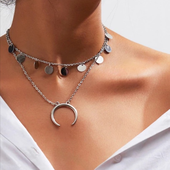 Anthropologie Jewelry - RESTOCKED Silver Layered Crescent Necklace